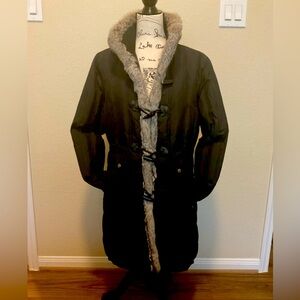 Larry Levine Down Womens Black Long Sleeve Winter Coat Size Large